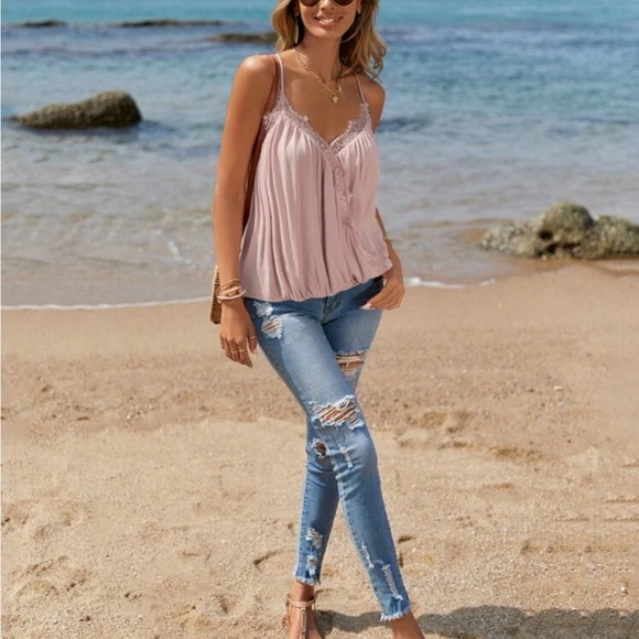 Boho Lace Faux Wrap Front Cami Top Blouse Shirt - Picture 6 of 6